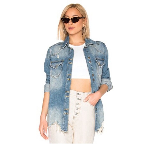 Revolve Free People Small Moonchild Distressed Oversized Denim Shacket Jacket L5 - Picture 10 of 10